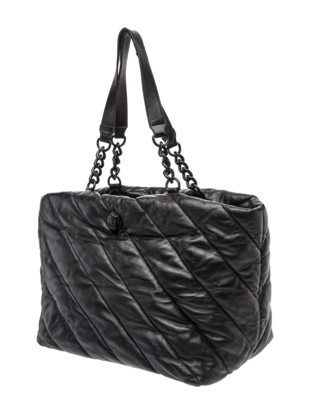 KURT GEIGER LARGE BLACK QUILTED TOTE/SHOULDER BAG ZIP CLOSURE CHAIN ACCENTS